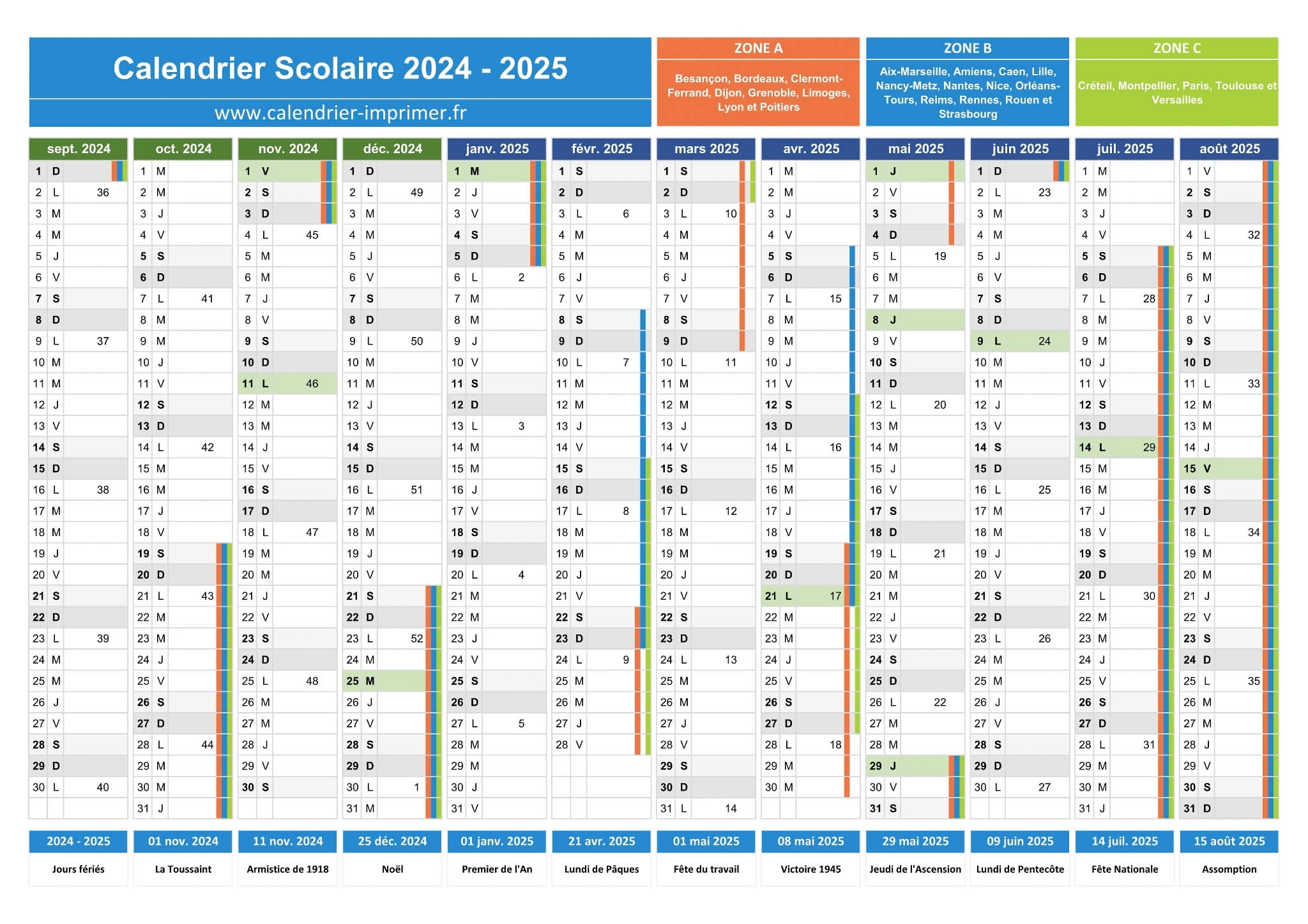 Calendrier Scolaire 2024 2025 Imprimer