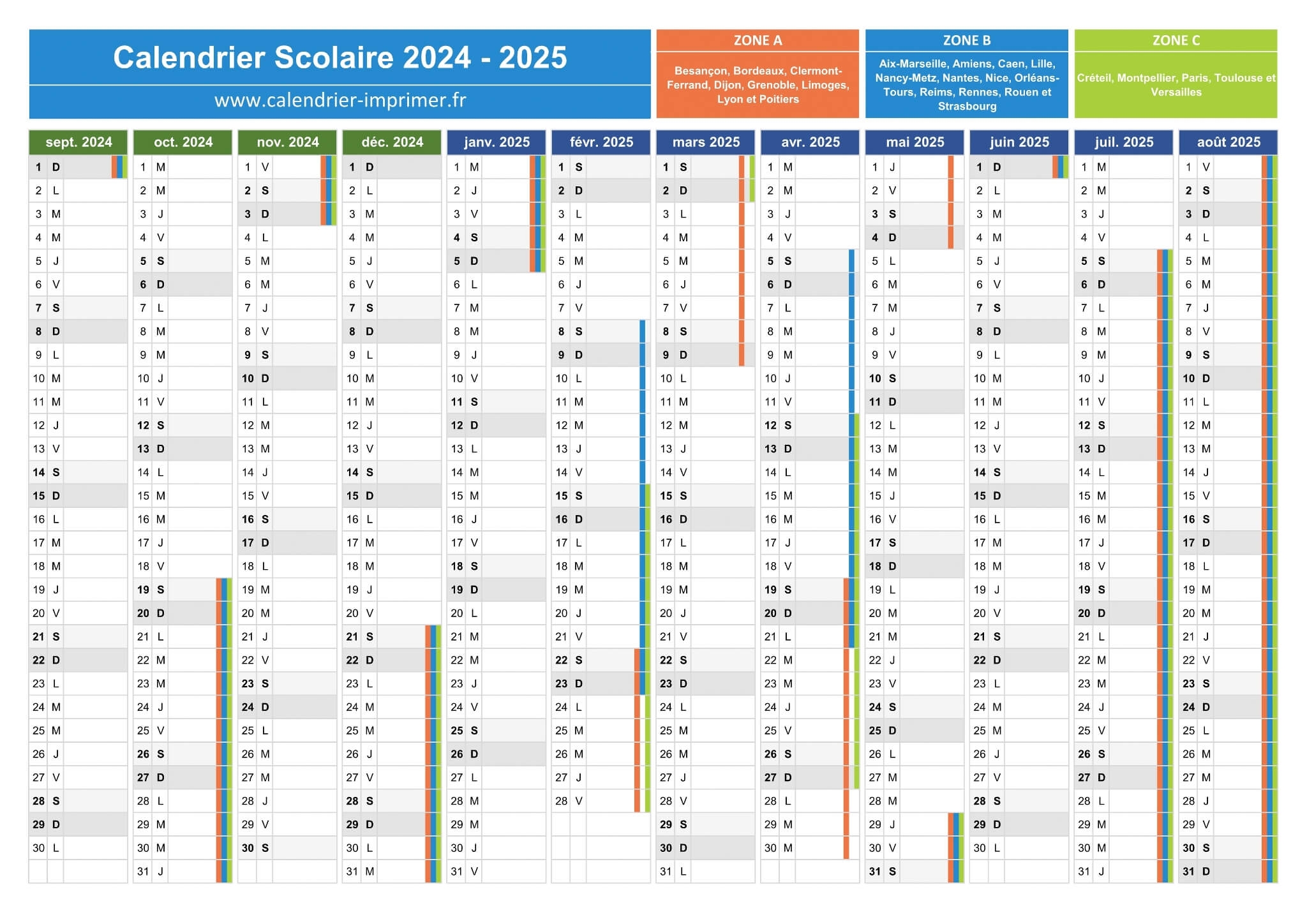 Calendrier Scolaire 2024 2025 Imprimer
