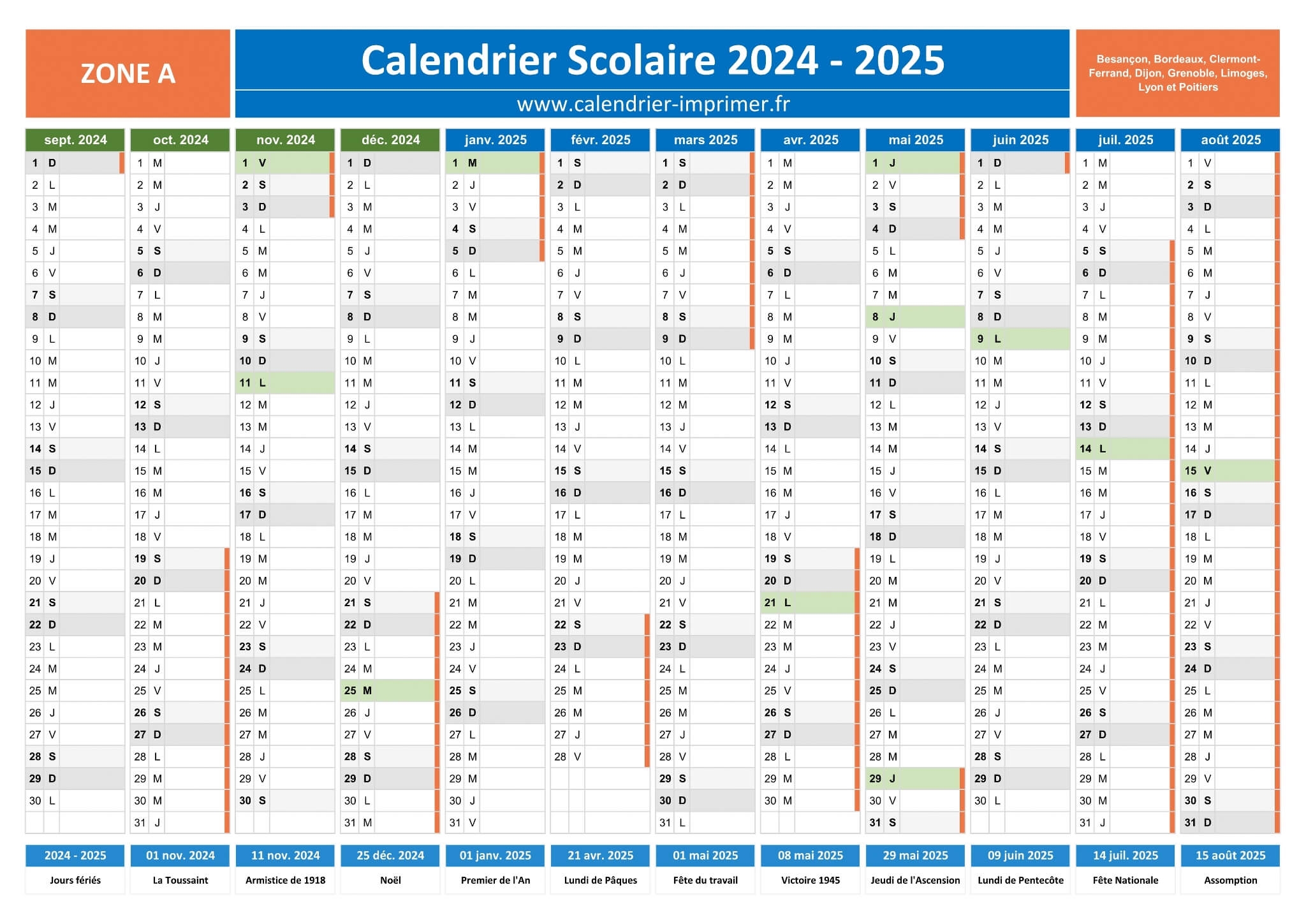Calendrier Scolaire 2024 2025 Imprimer