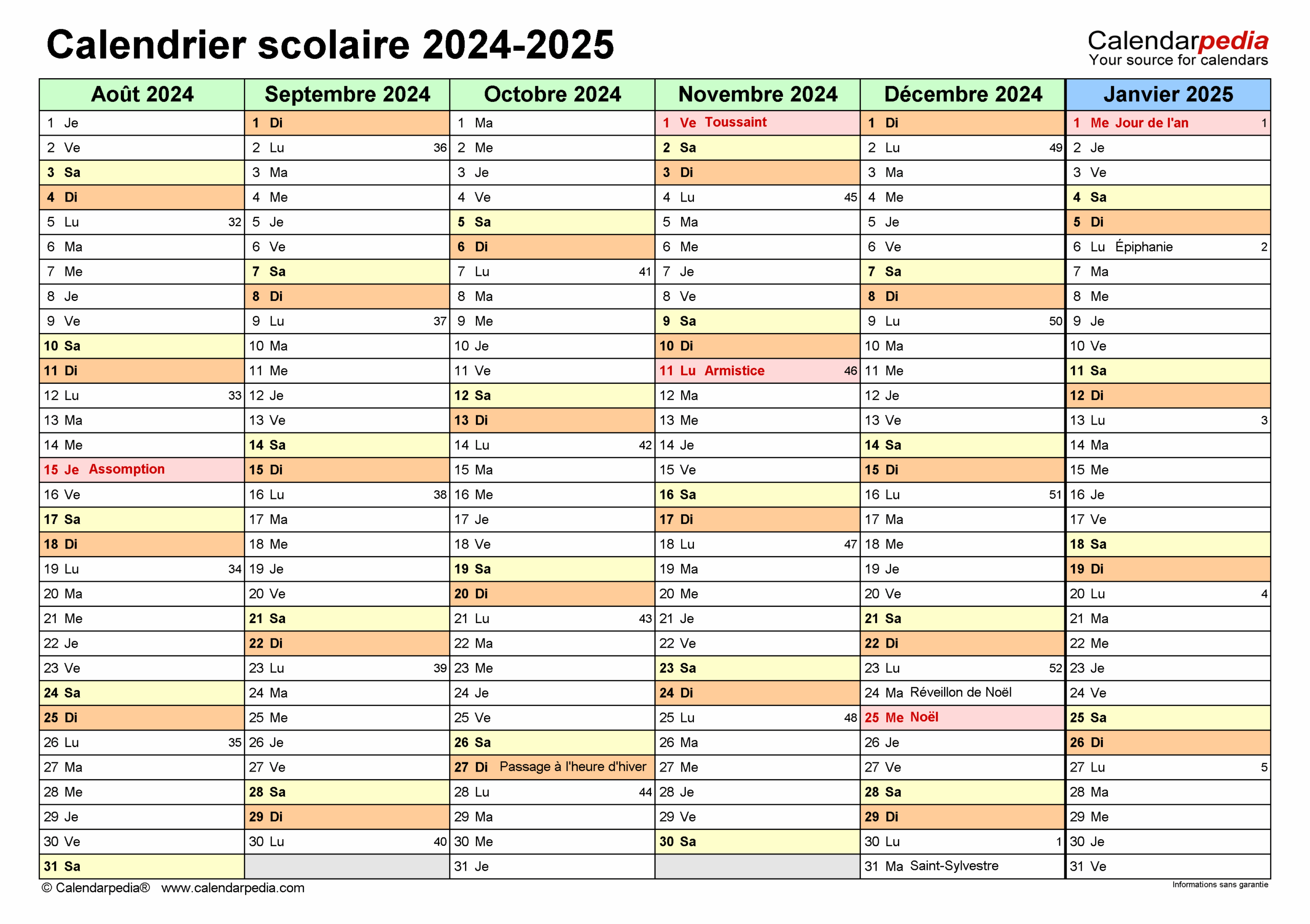 Calendrier Scolaire 2024 2025 PDF Excel Et Word Calendarpedia