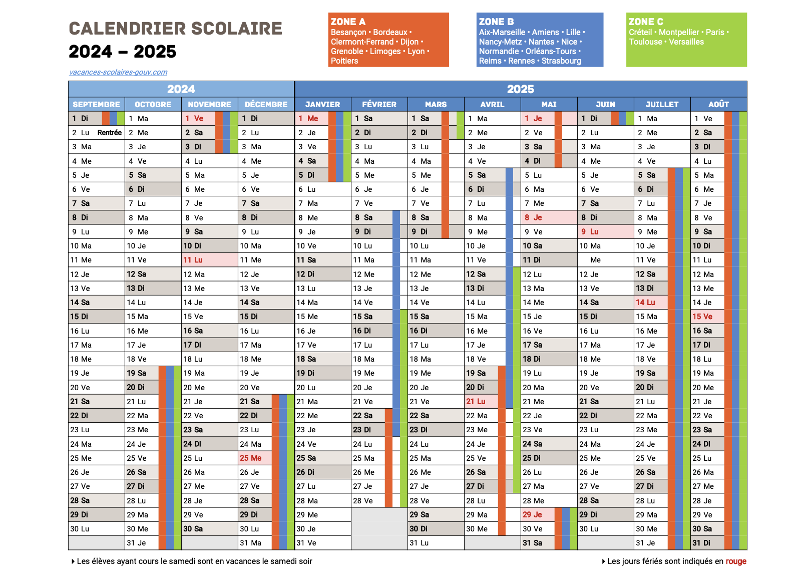 Calendrier Scolaire 2024 2025 S2D 