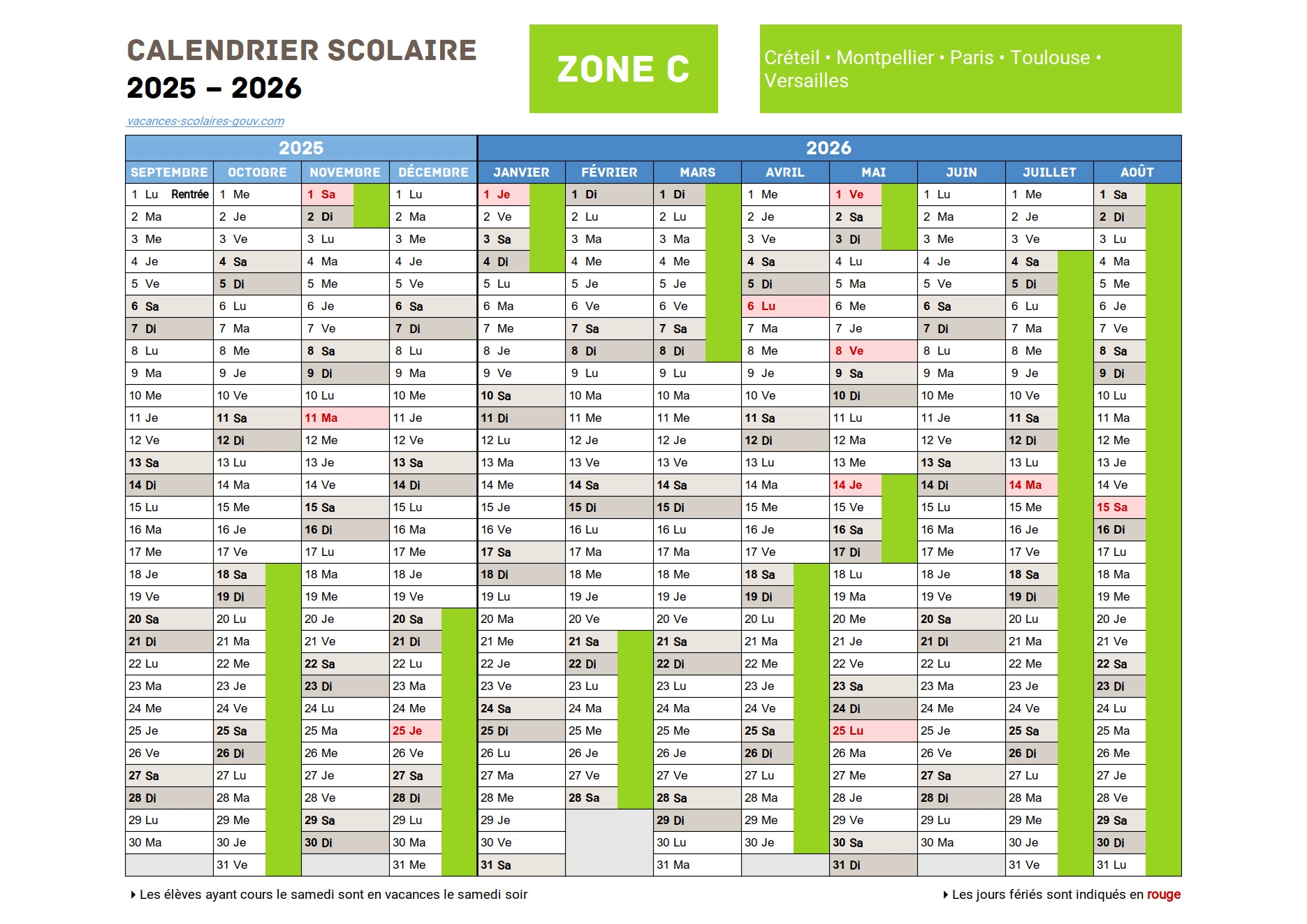 Calendrier Scolaire 2025 2026 Dates Officielles Des Vacances Scolaires