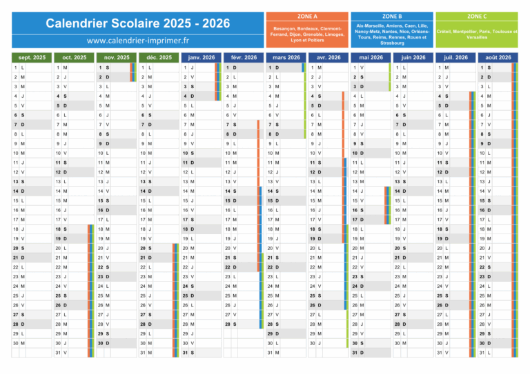 Calendrier Scolaire 2025 2026 Imprimer