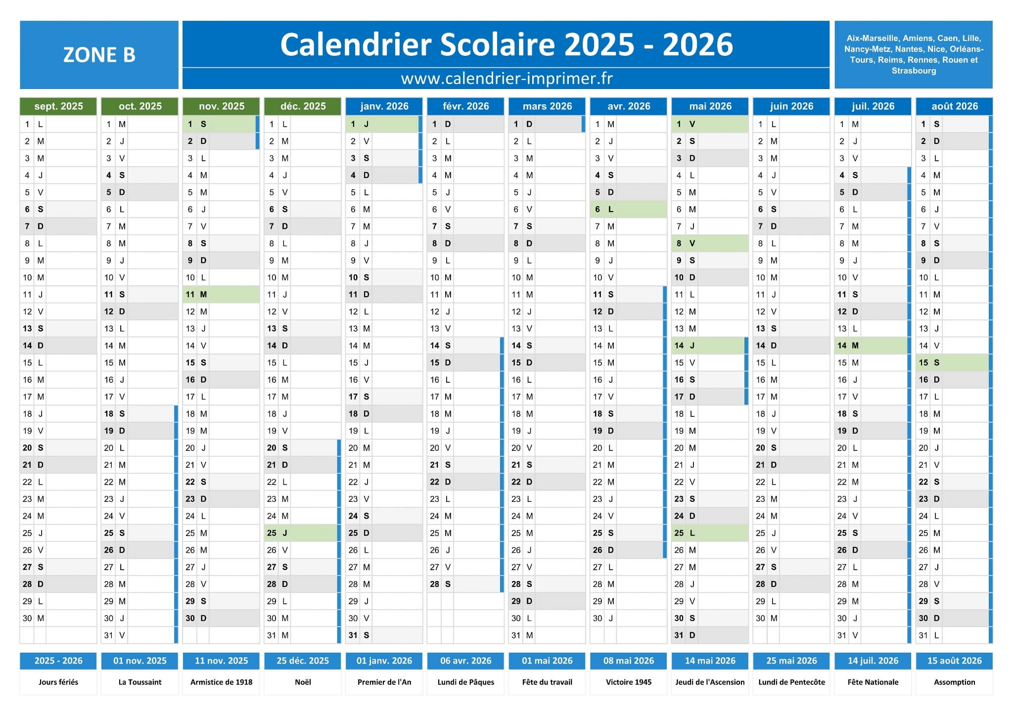 Calendrier Scolaire 2025 2026 Imprimer