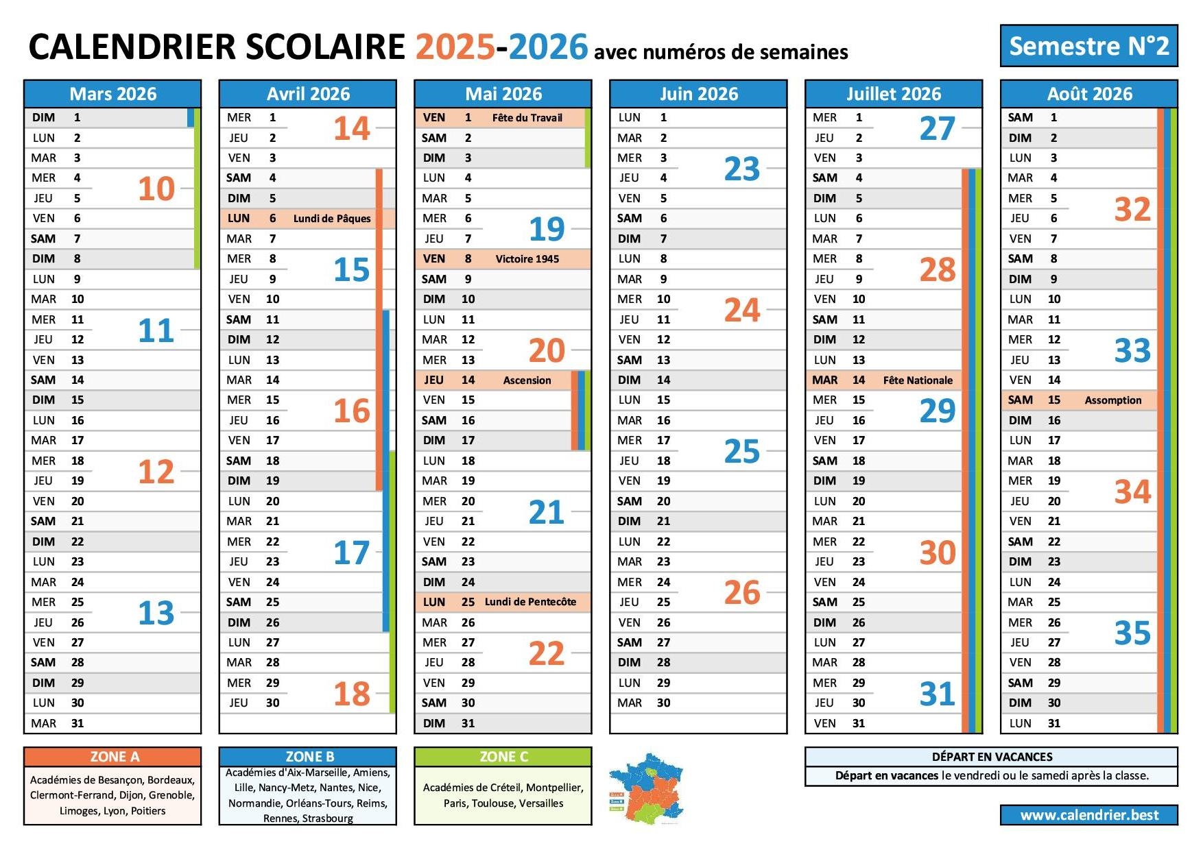 calendrier scolaire 2026 à imprimer