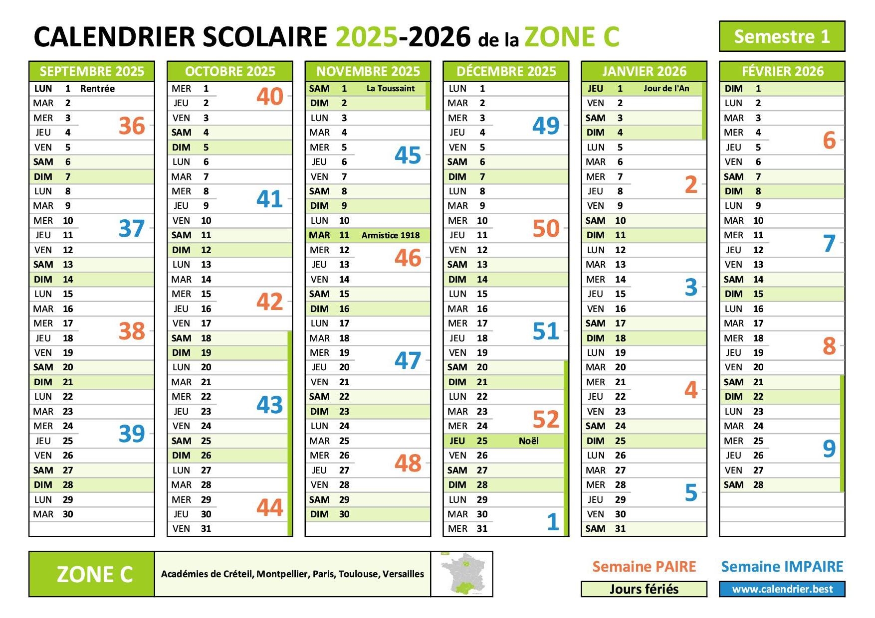 Calendrier Scolaire 2025 2026 Paris Vacances Jours F ri s Imprimer Paris