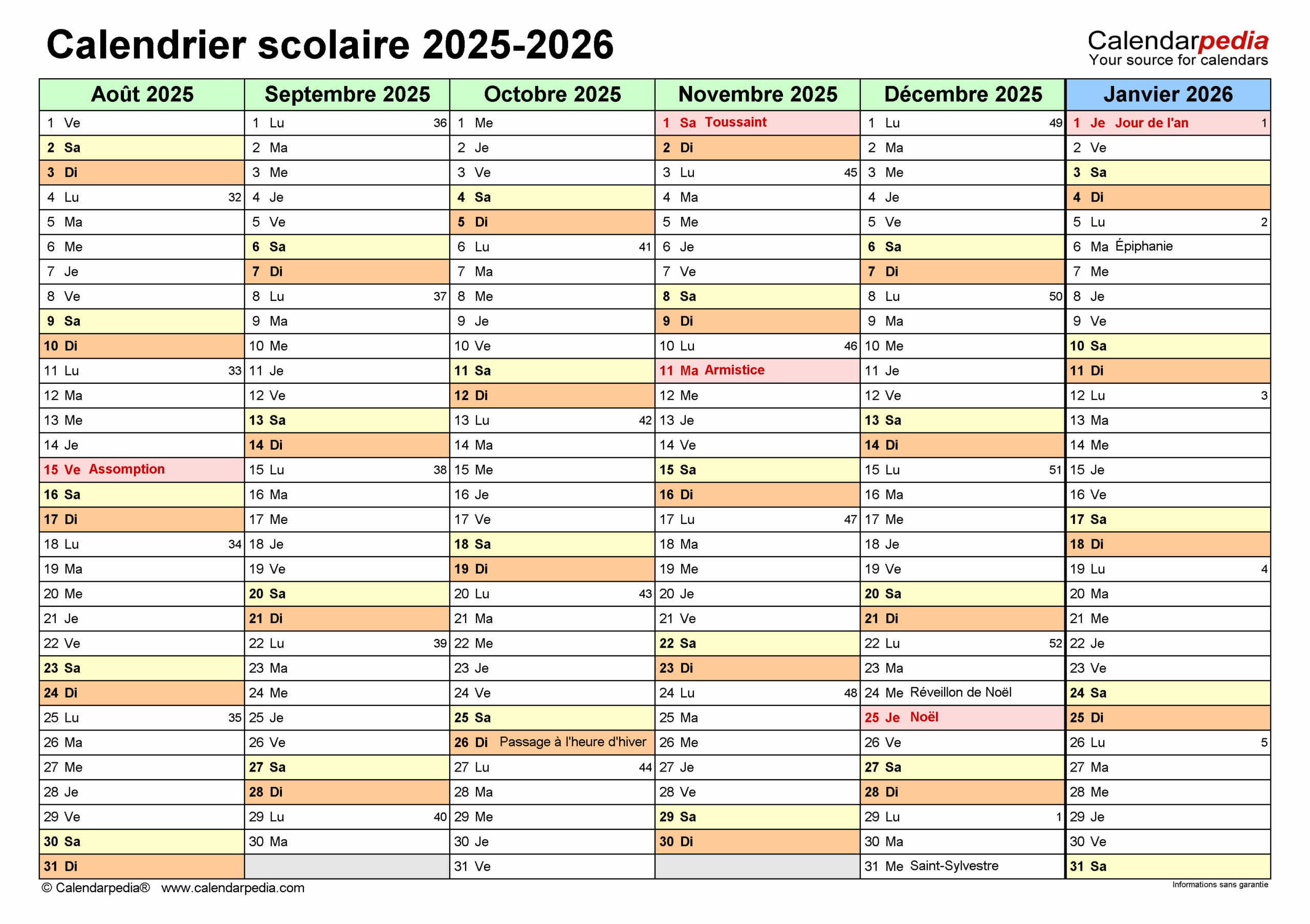 Calendrier Scolaire 2025 2026 PDF Excel Et Word Calendarpedia