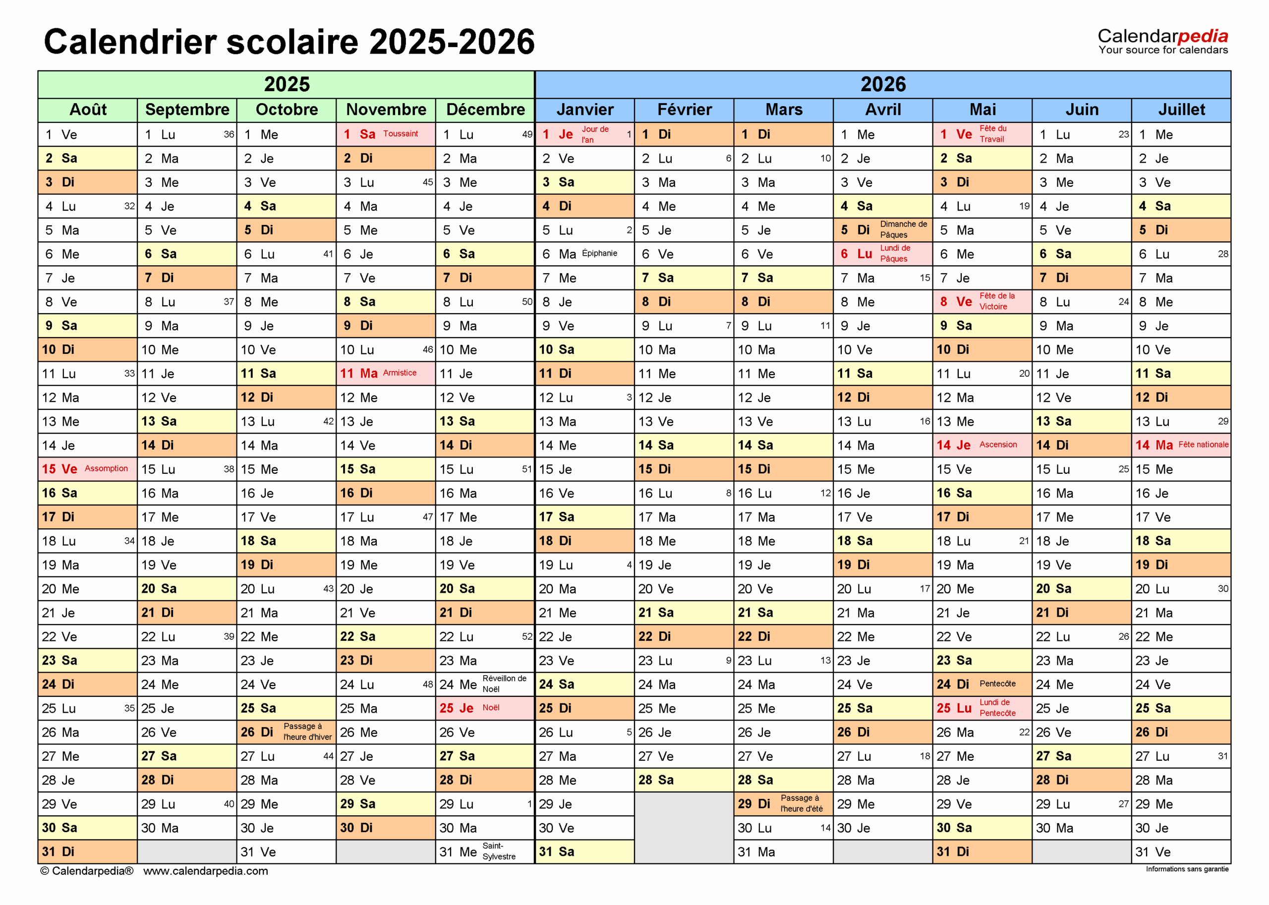 Calendrier Scolaire 2025 2026 PDF Excel Et Word Calendarpedia