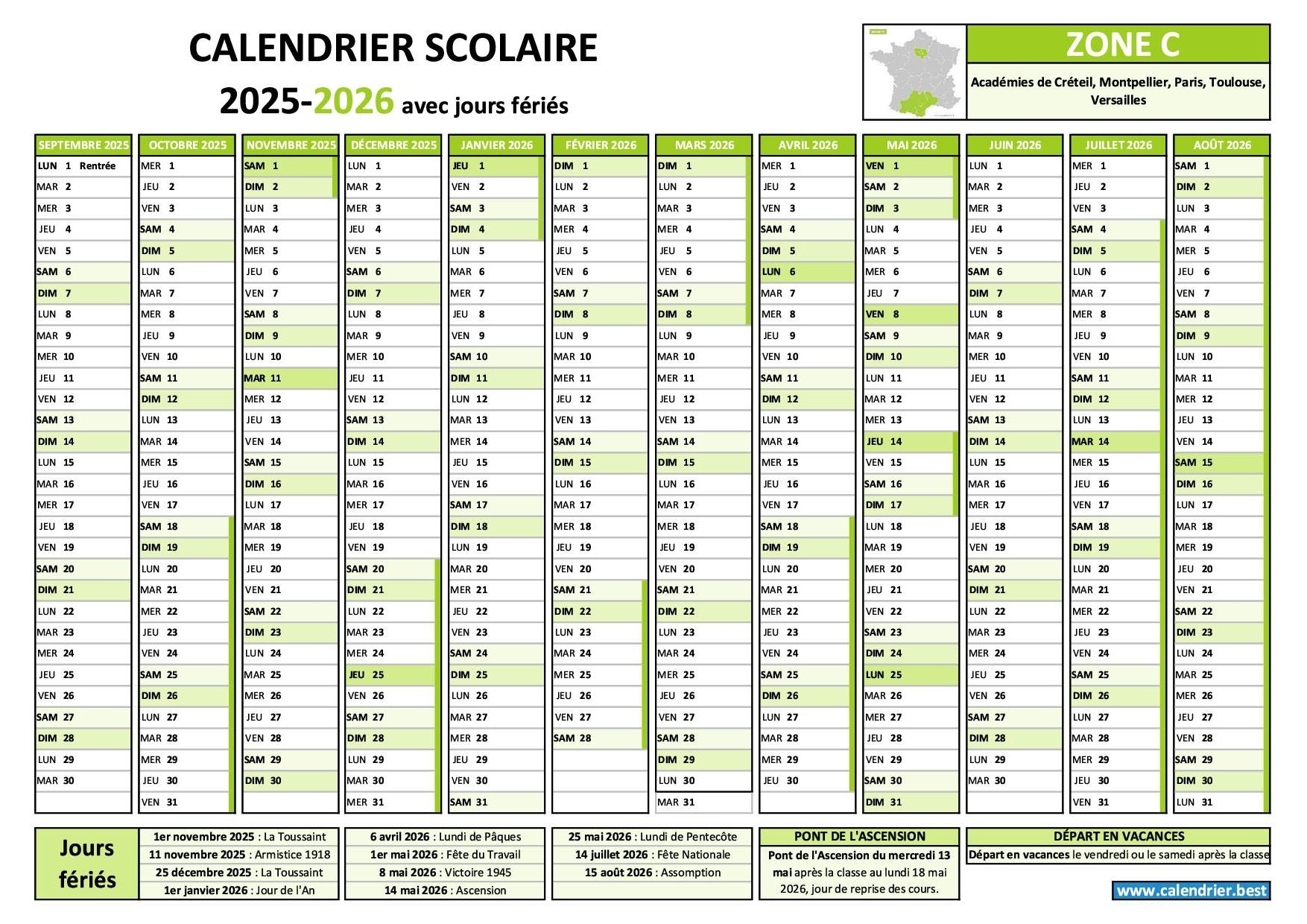 imprimer calendrier scolaire
