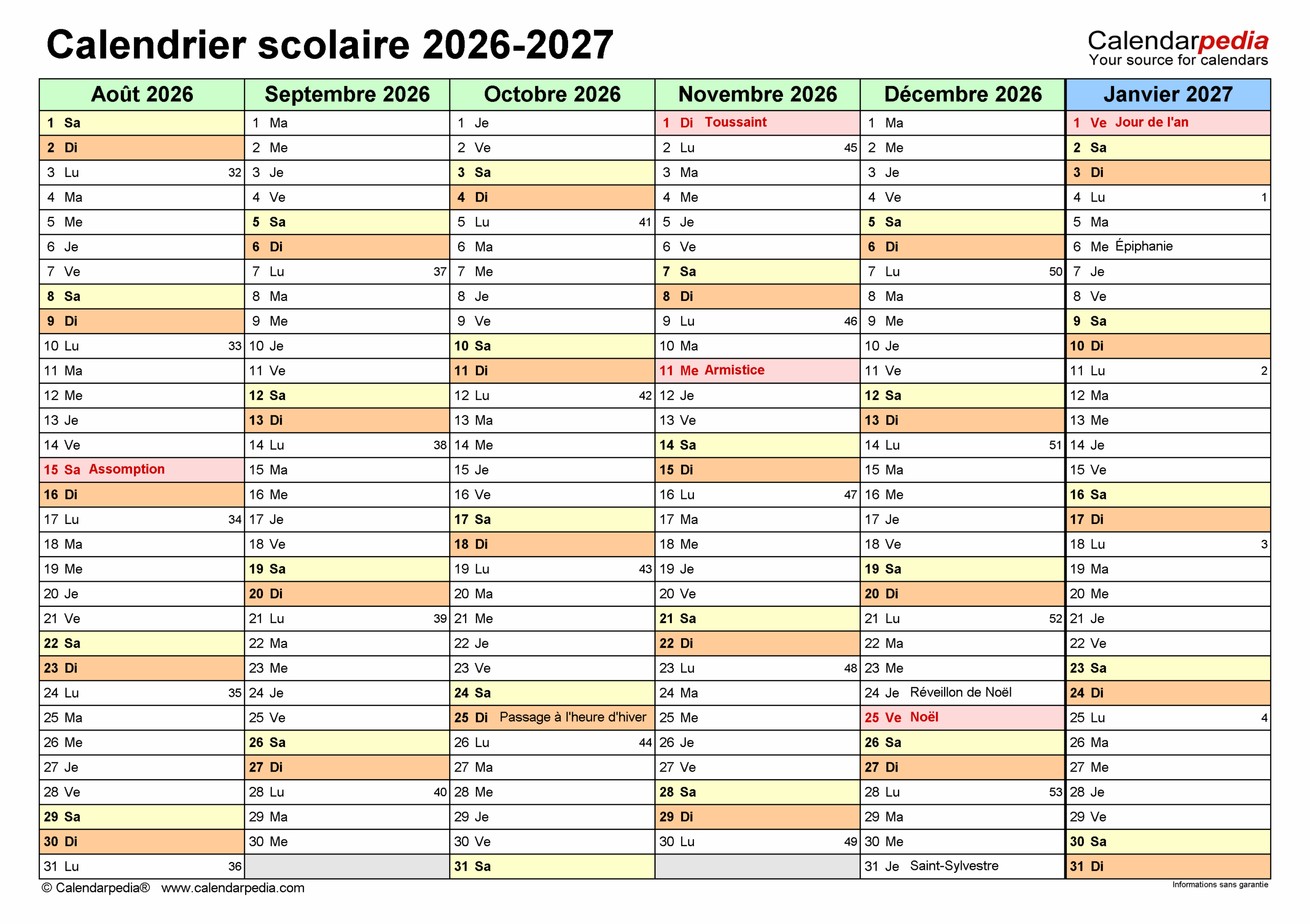 Calendrier Scolaire 2026 2027 PDF Excel Et Word Calendarpedia
