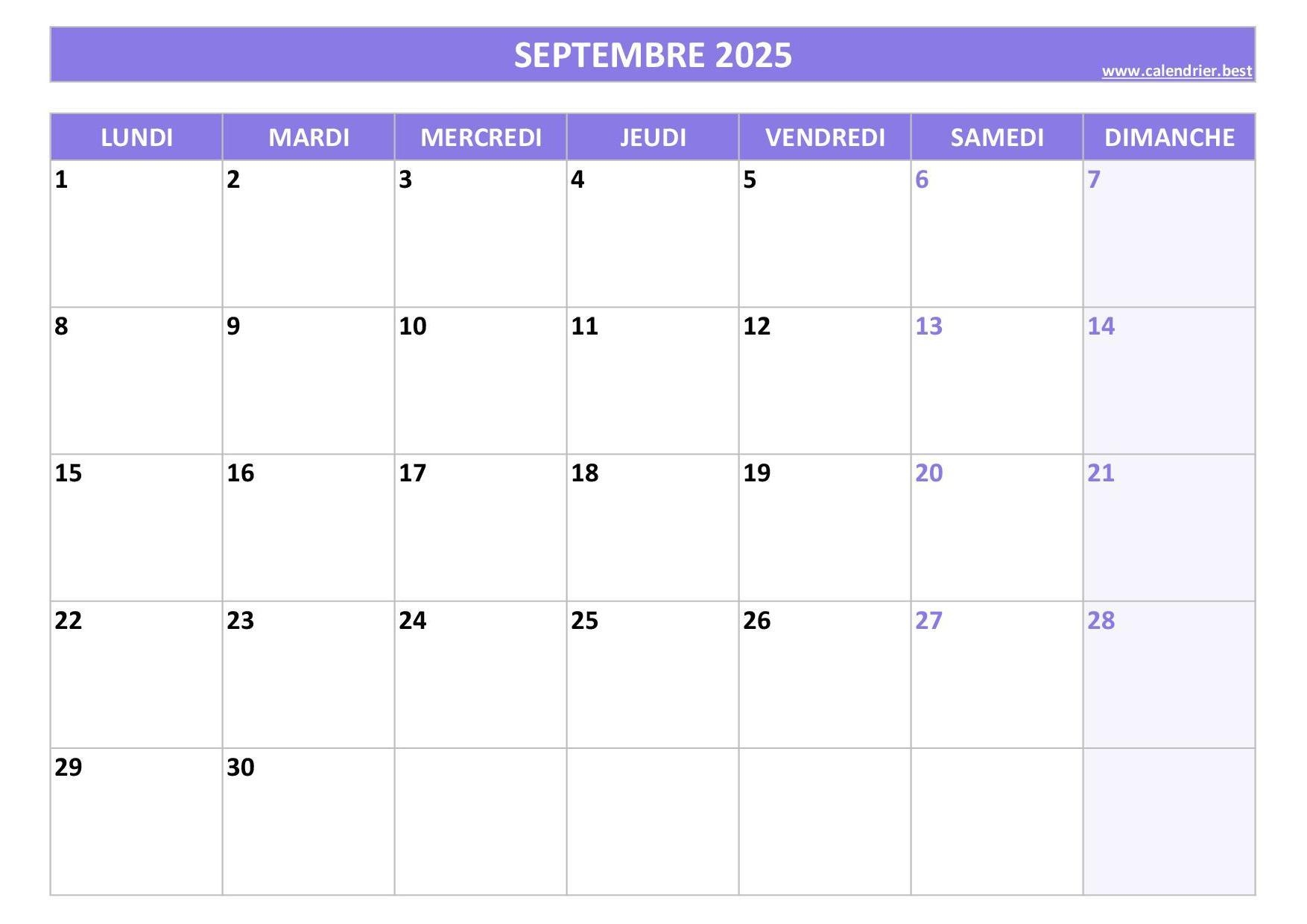 calendrier 2025 à imprimer par mois