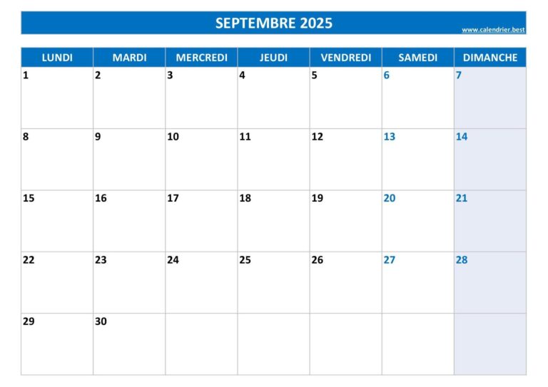 Calendrier Septembre 2025 Consulter Ou Imprimer Calendrier best