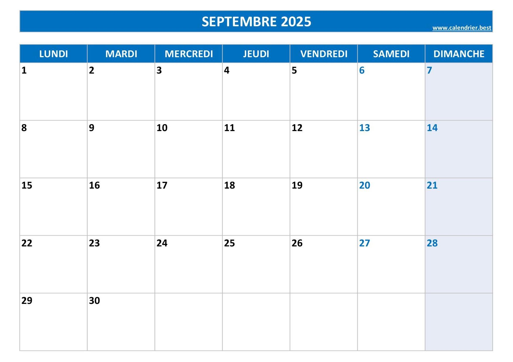Calendrier Septembre 2025 Consulter Ou Imprimer Calendrier best