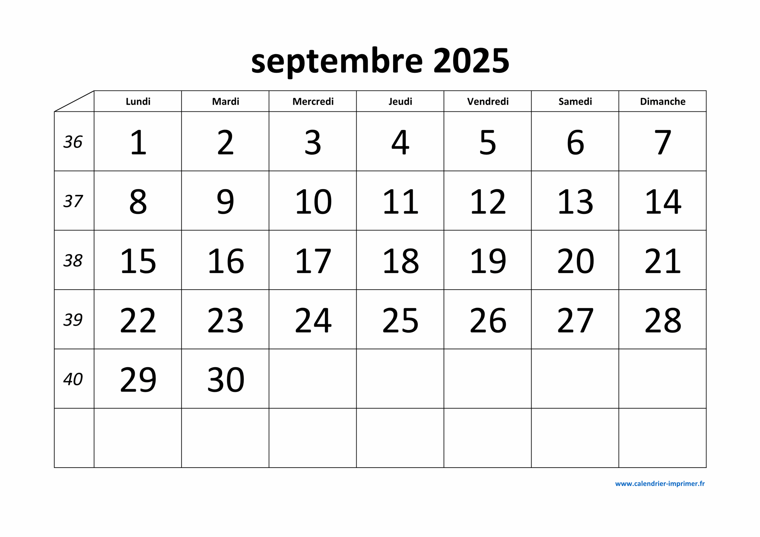 Calendrier Septembre 2025 Imprimer