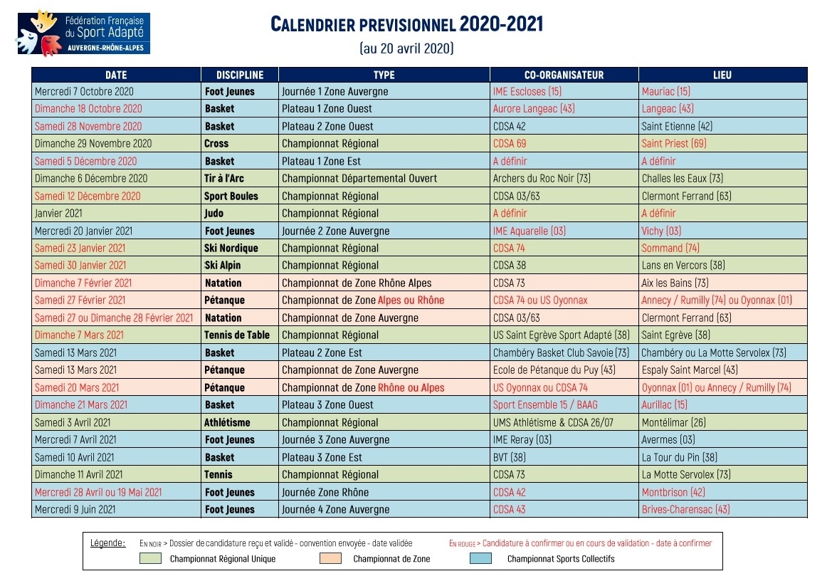 calendrier du sportif