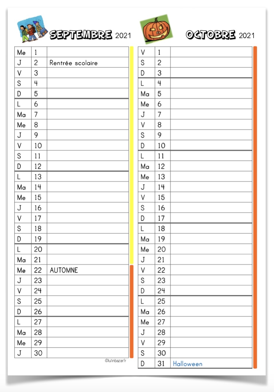 Calendrier Tous Les Formats Pour La Classe Lutin Bazar