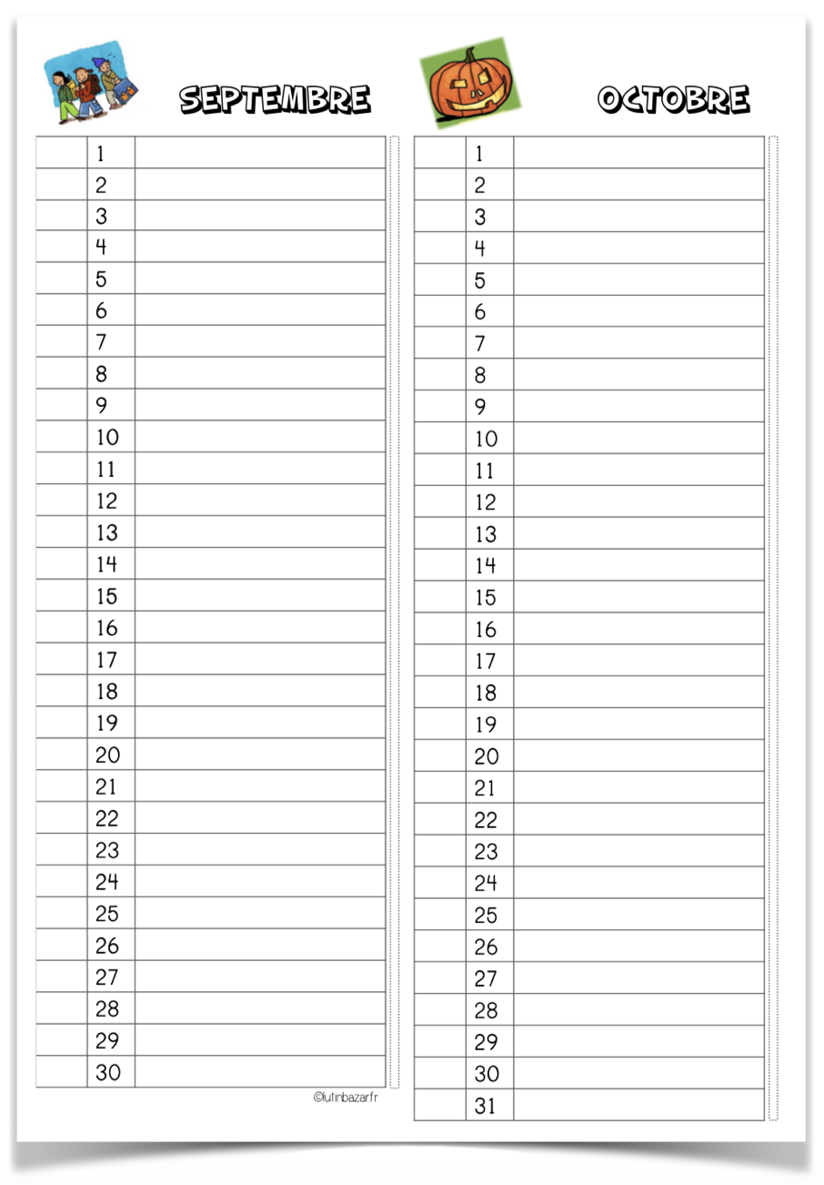 Calendrier Tous Les Formats Pour La Classe Lutin Bazar