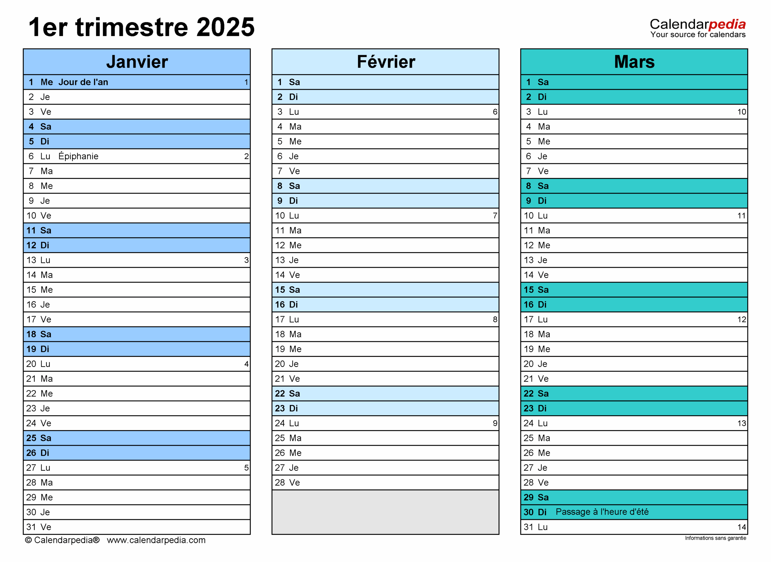 Calendrier Trimestriel 2025 PDF Excel Et Word