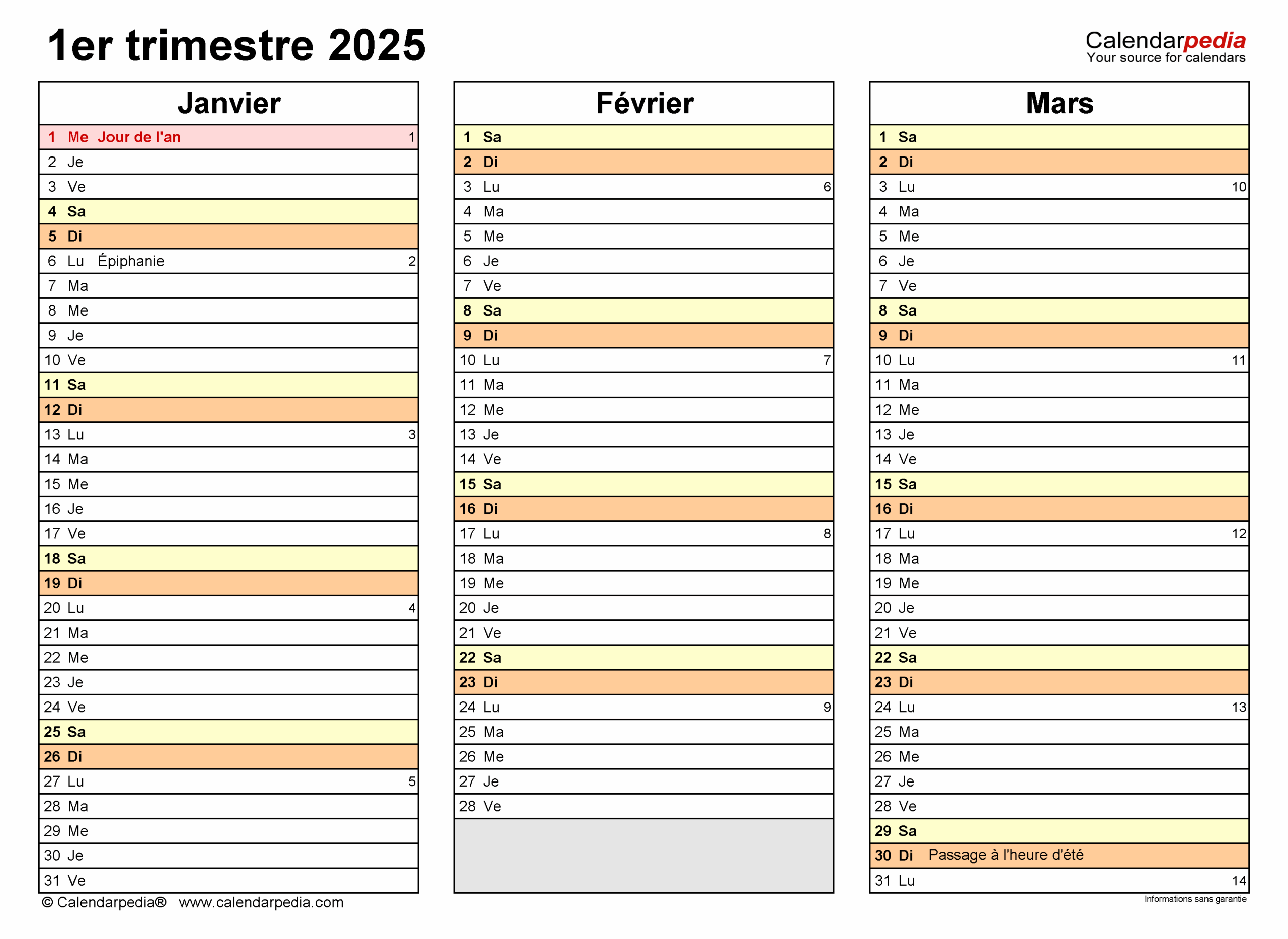 Calendrier Trimestriel 2025 PDF Excel Et Word