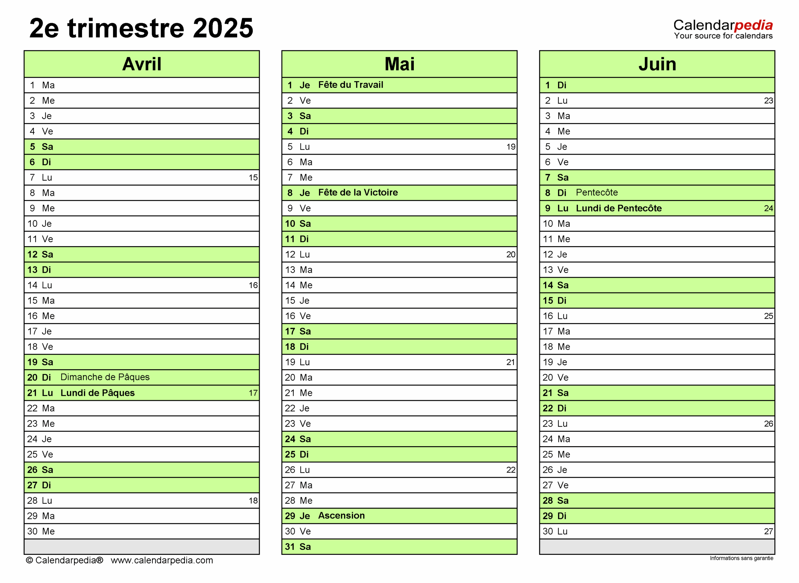 Calendrier Trimestriel 2025 PDF Excel Et Word