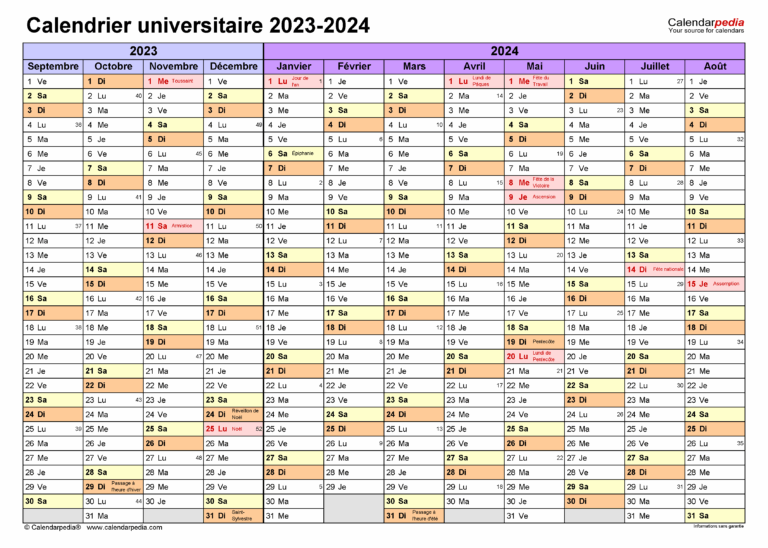 Calendrier Universitaire 2023 2024 PDF Excel Et Word