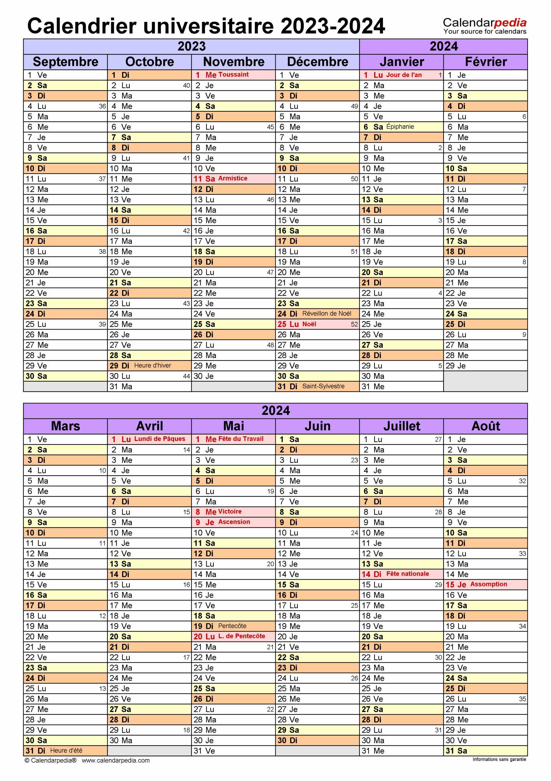 Calendrier Universitaire 2023 2024 PDF Excel Et Word