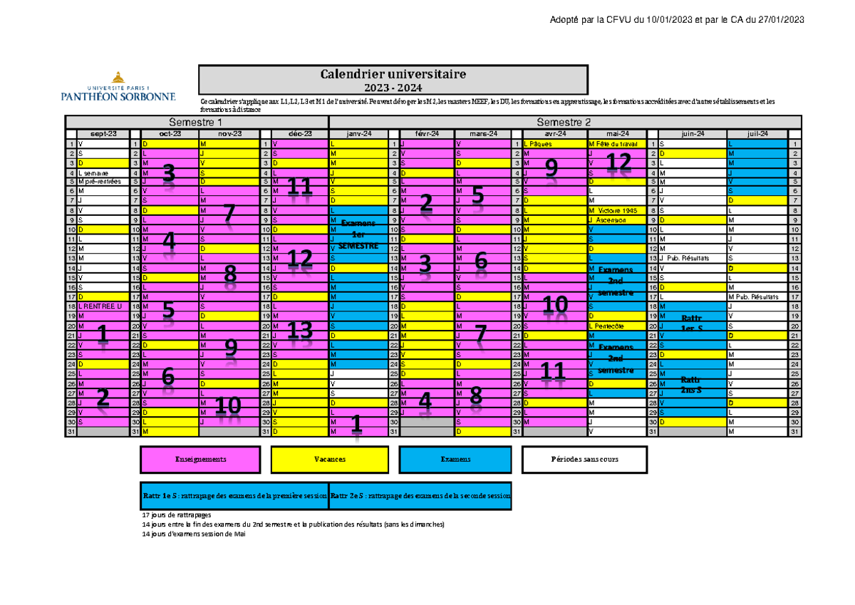 Calendrier Universitaire 2023 2024 Sept 23 Oct 23 Nov 23 D c 23 Janv 24 F vr 24 Mars 24 Avr 24 Studocu