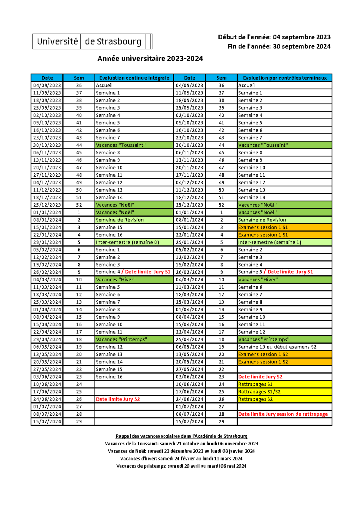 Calendrier Universitaire 2023 2024 Universit De Strasbourg Studocu