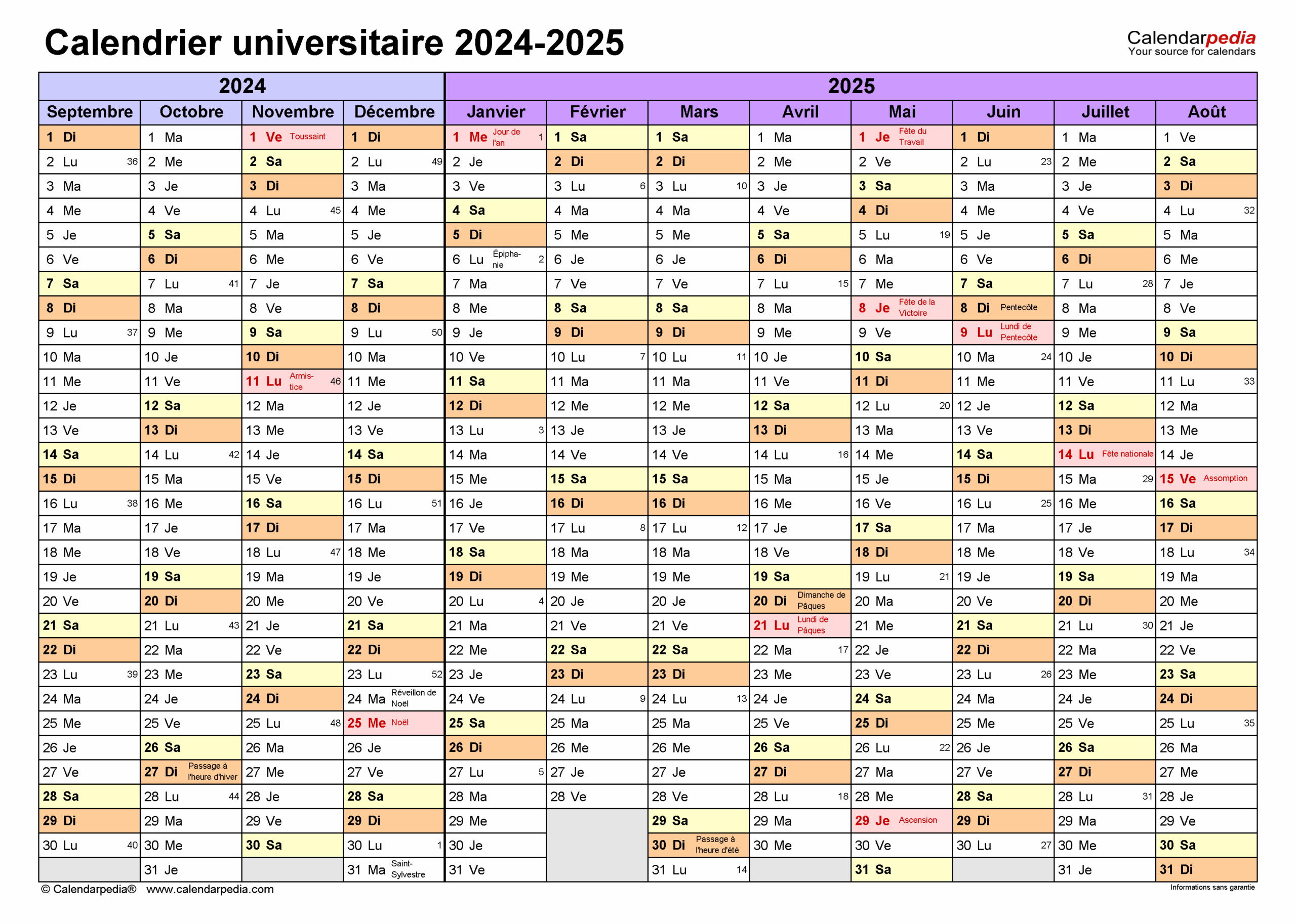 Calendrier Universitaire 2024 2025 PDF Excel Et Word