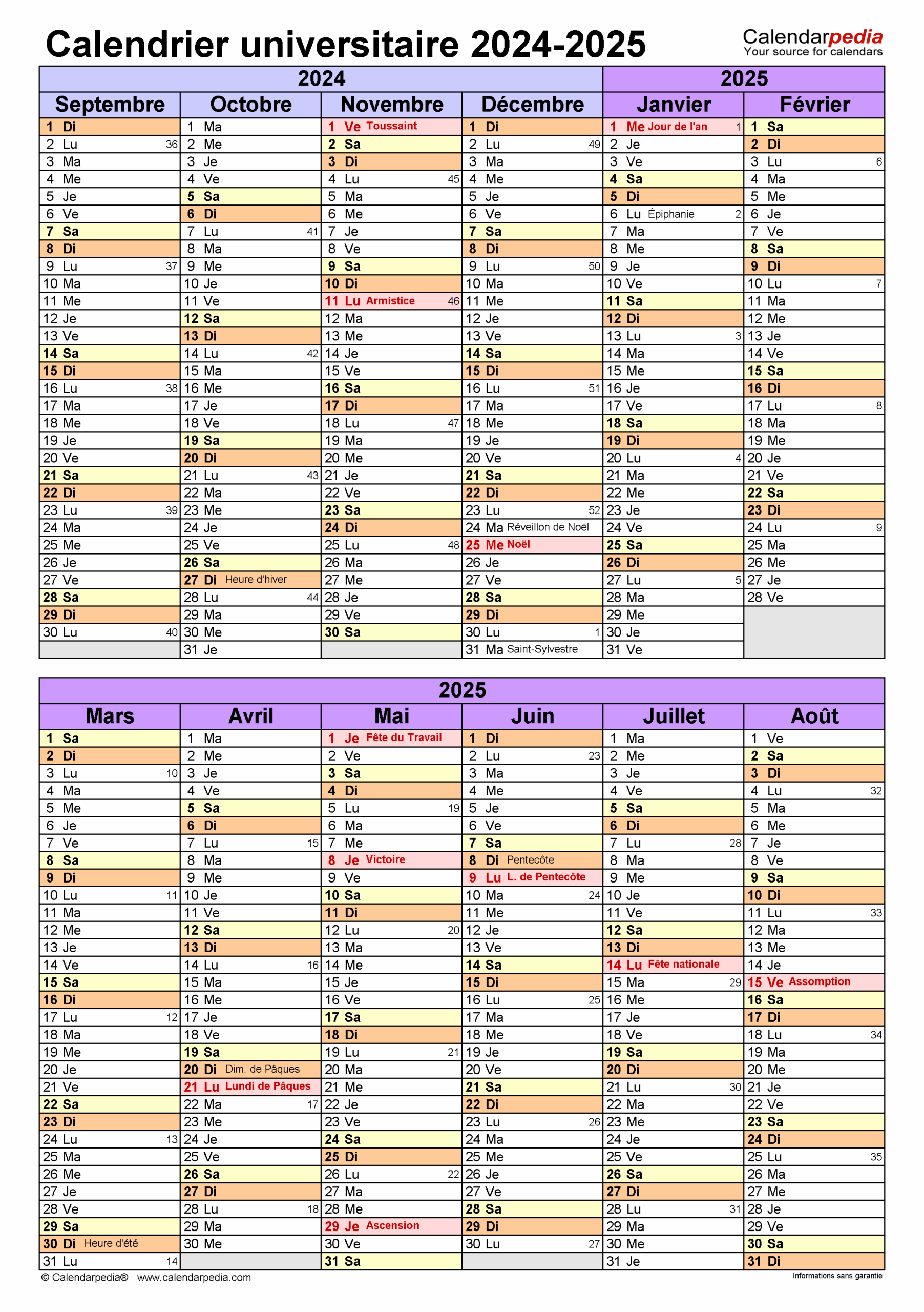 Calendrier Universitaire 2024 2025 PDF Excel Et Word