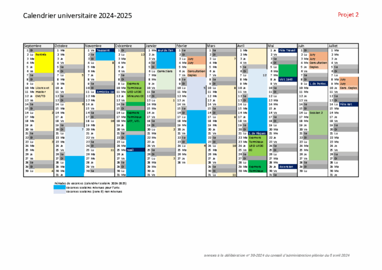 Calendrier Universitaire 2024 2025 Projets Et Examens Studocu