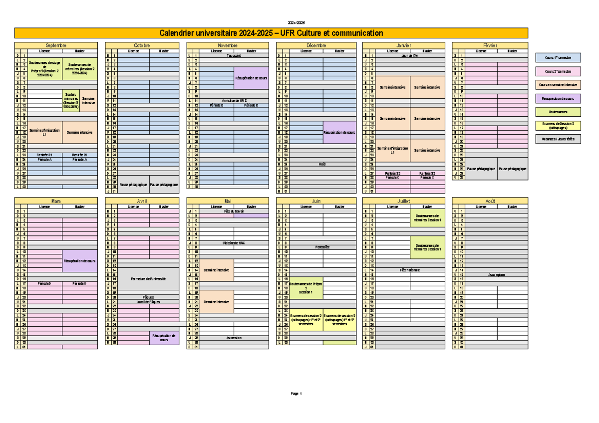 calendrier universitaire sorbonne