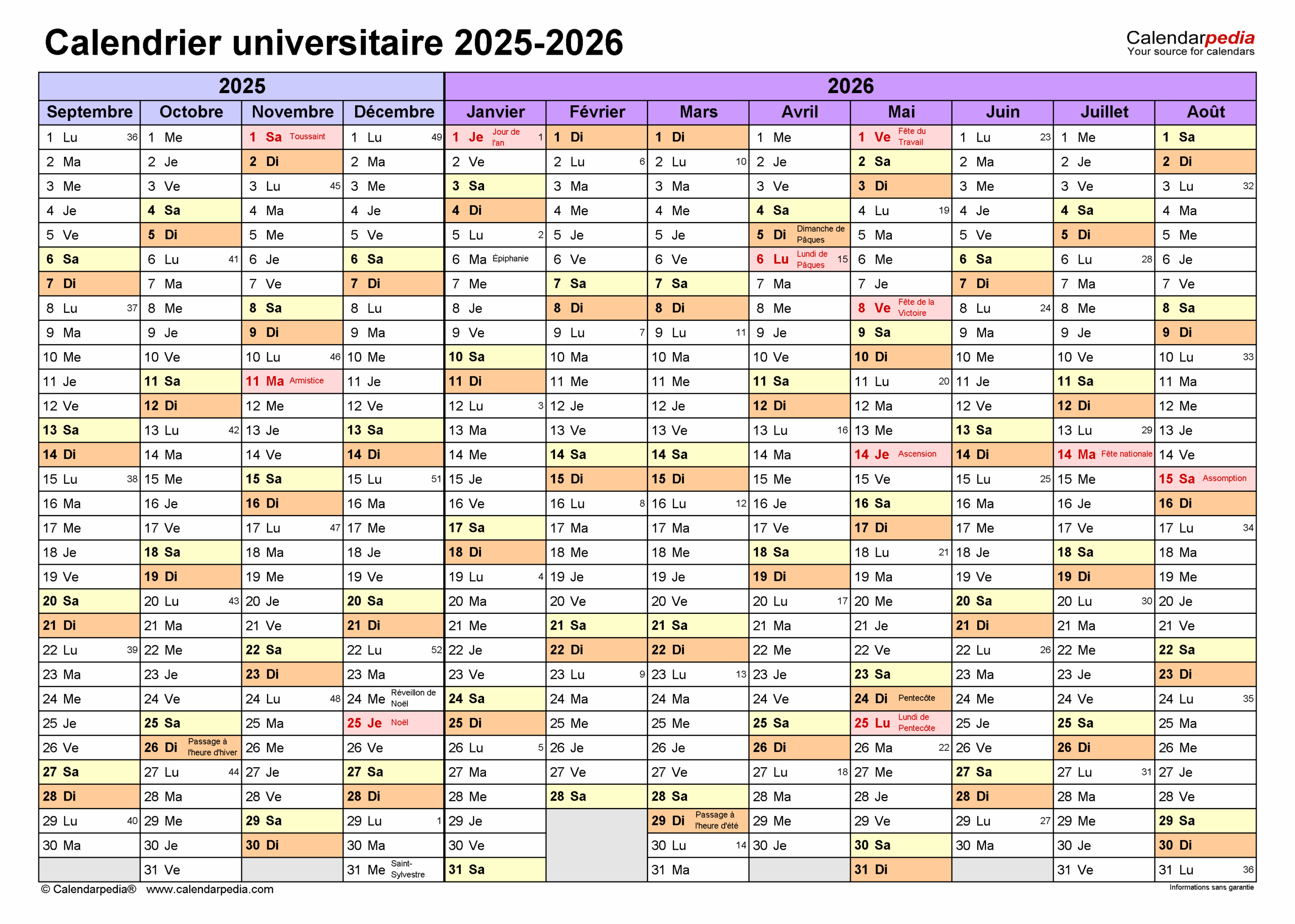 Calendrier Universitaire 2025 2026 PDF Excel Et Word