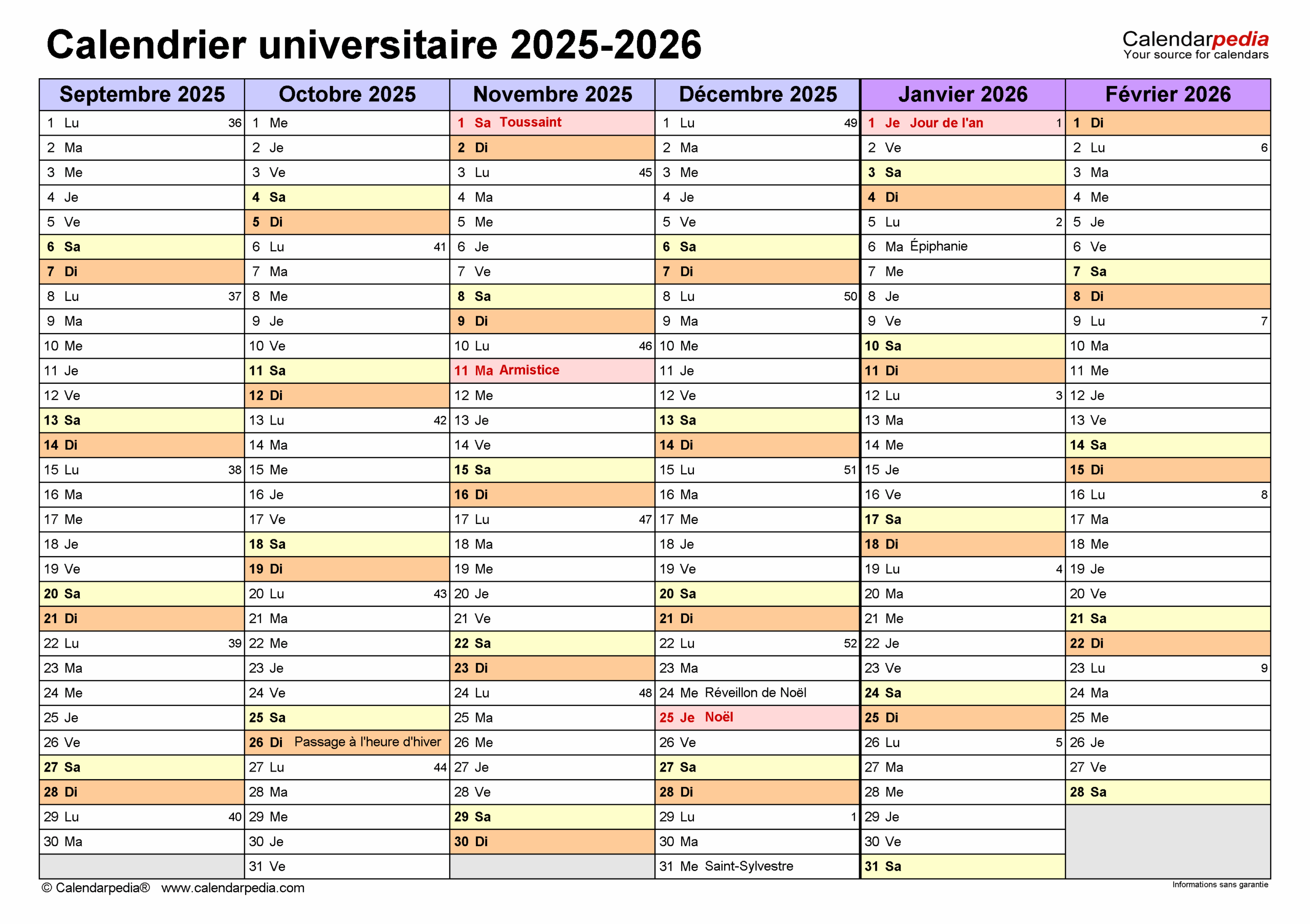 Calendrier Universitaire 2025 2026 PDF Excel Et Word