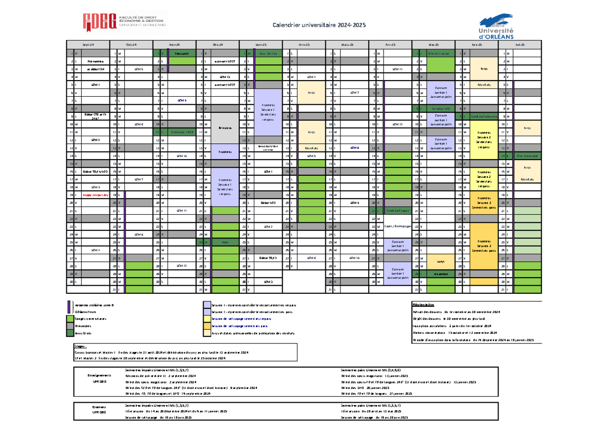 Calendrier Universitaire DEG 2024 2025 Vacances Et Examens Studocu