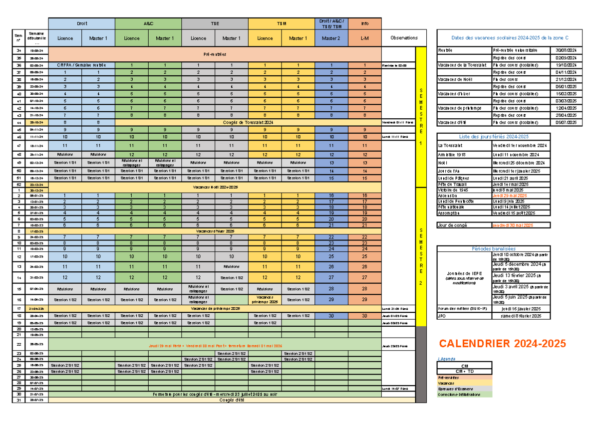 paris 1 calendrier universitaire
