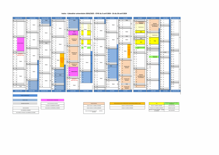Calendrier Universitaire Inalco 2024 2025 Semestres 1 2 Studocu
