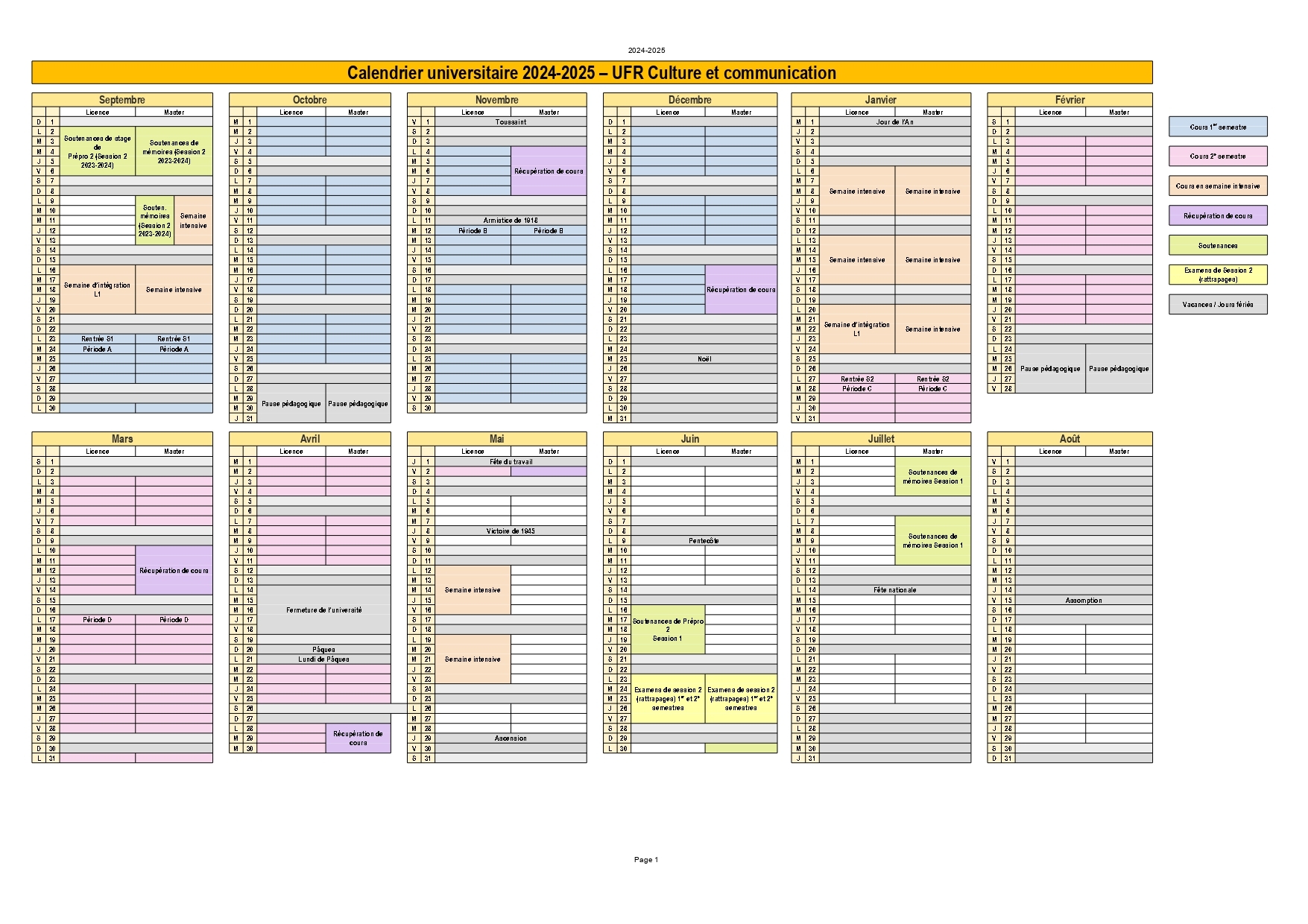 Calendrier Universitaire UFR Culture Et Communication Universit Paris 8 Universit Paris 8