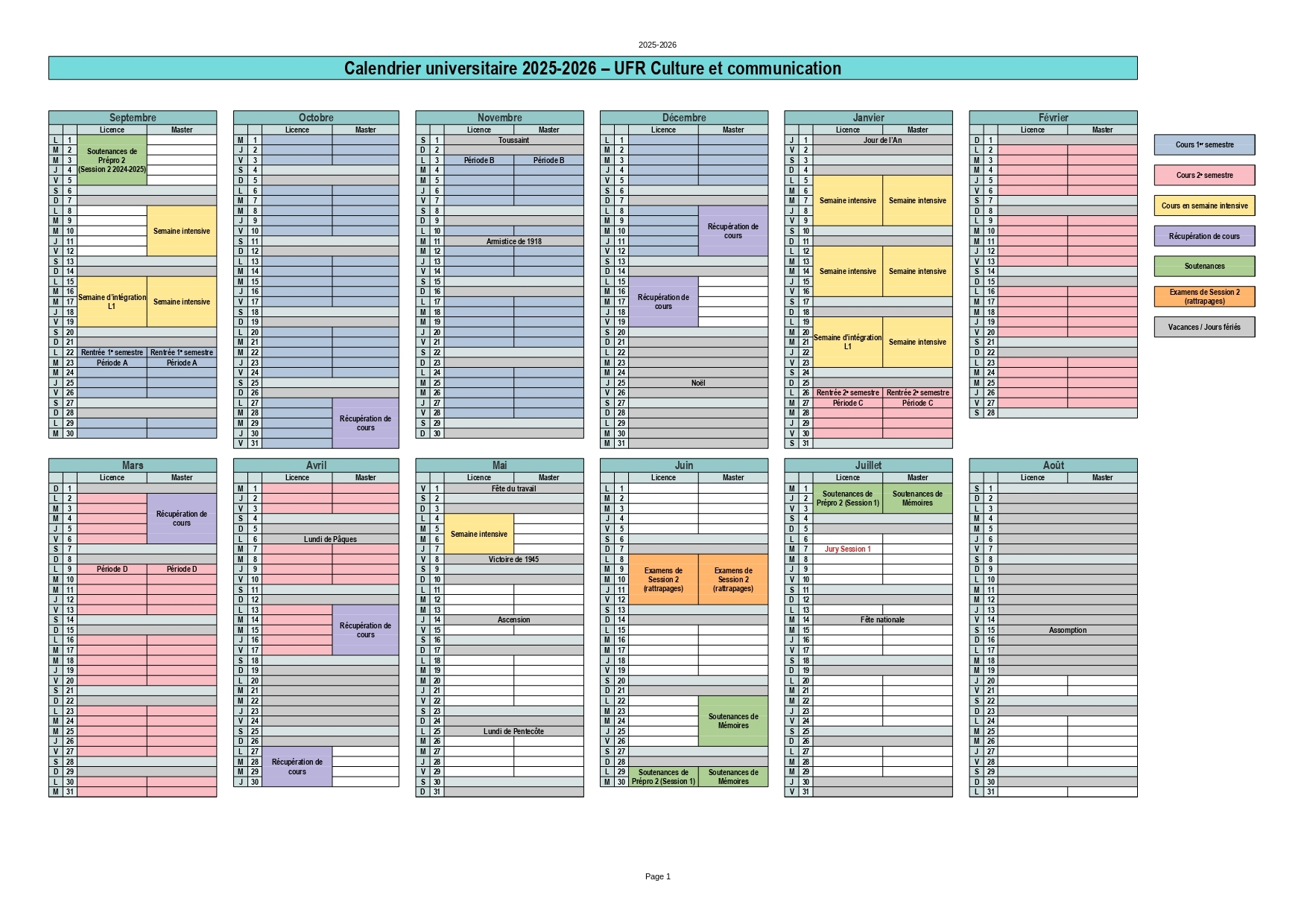 calendrier universitaire paris 4