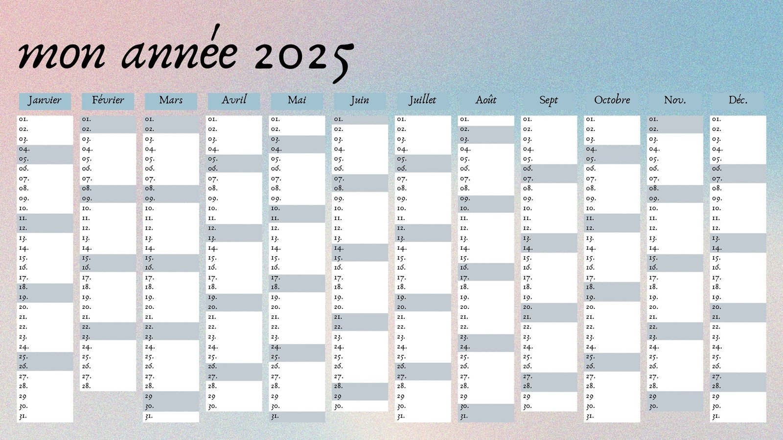 Calendriers Mensuels 2025 Imprimer Mod les Gratuits Canva