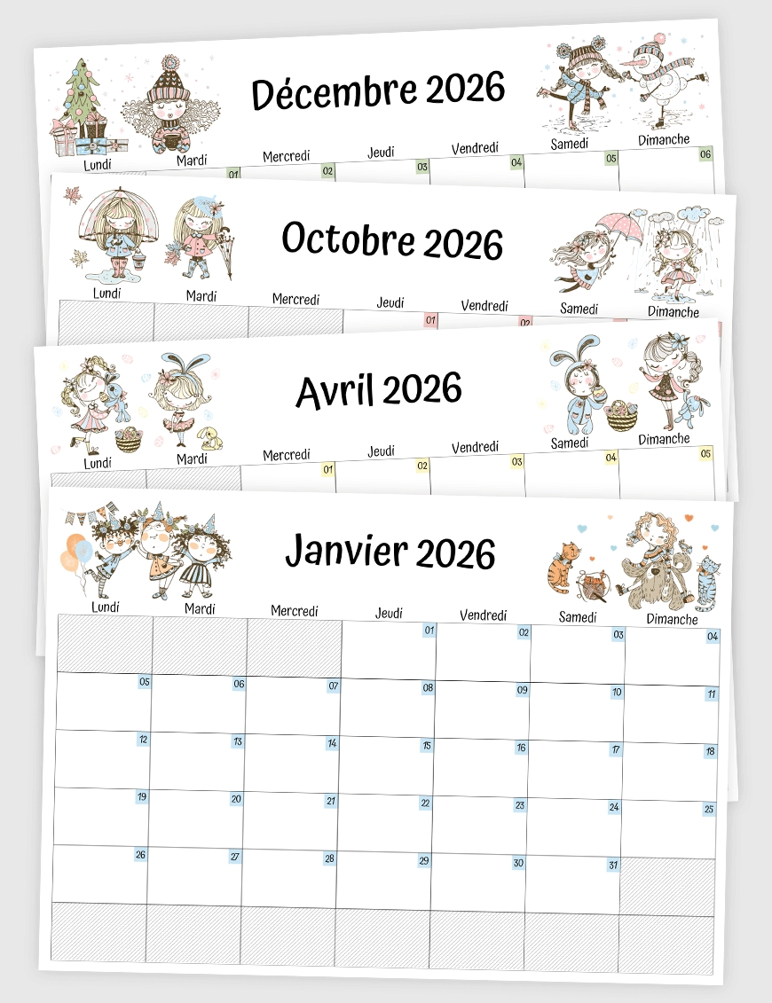 Calendriers Mensuels Mural Imprimer Mademoiselle Mon Agenda PdF