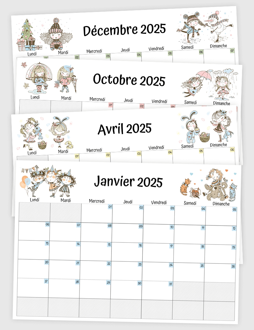 Calendriers Mensuels Mural Imprimer Mademoiselle Mon Agenda PdF