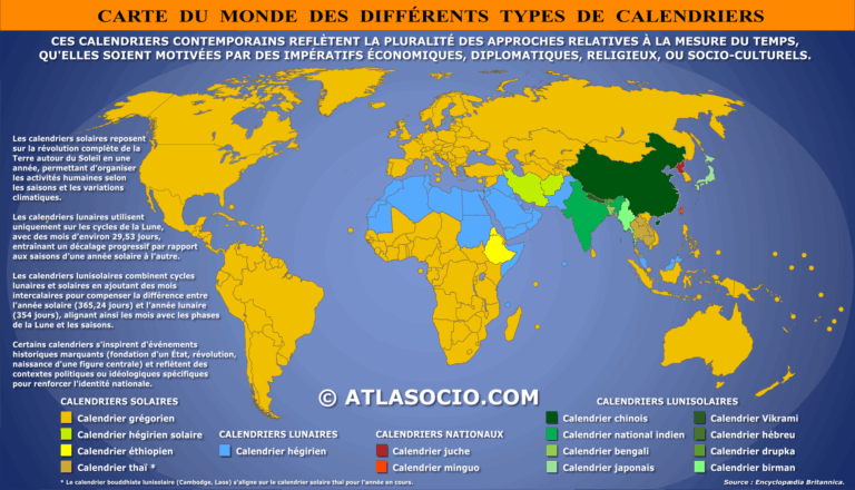 Carte Du Monde Des Calendriers Solaires Lunaires Et Lunisolaires Atlasocio
