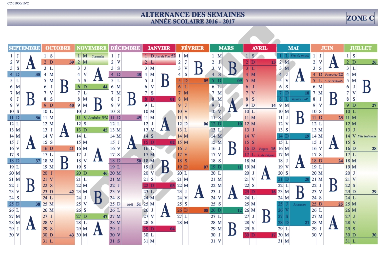calendrier semaine a et b