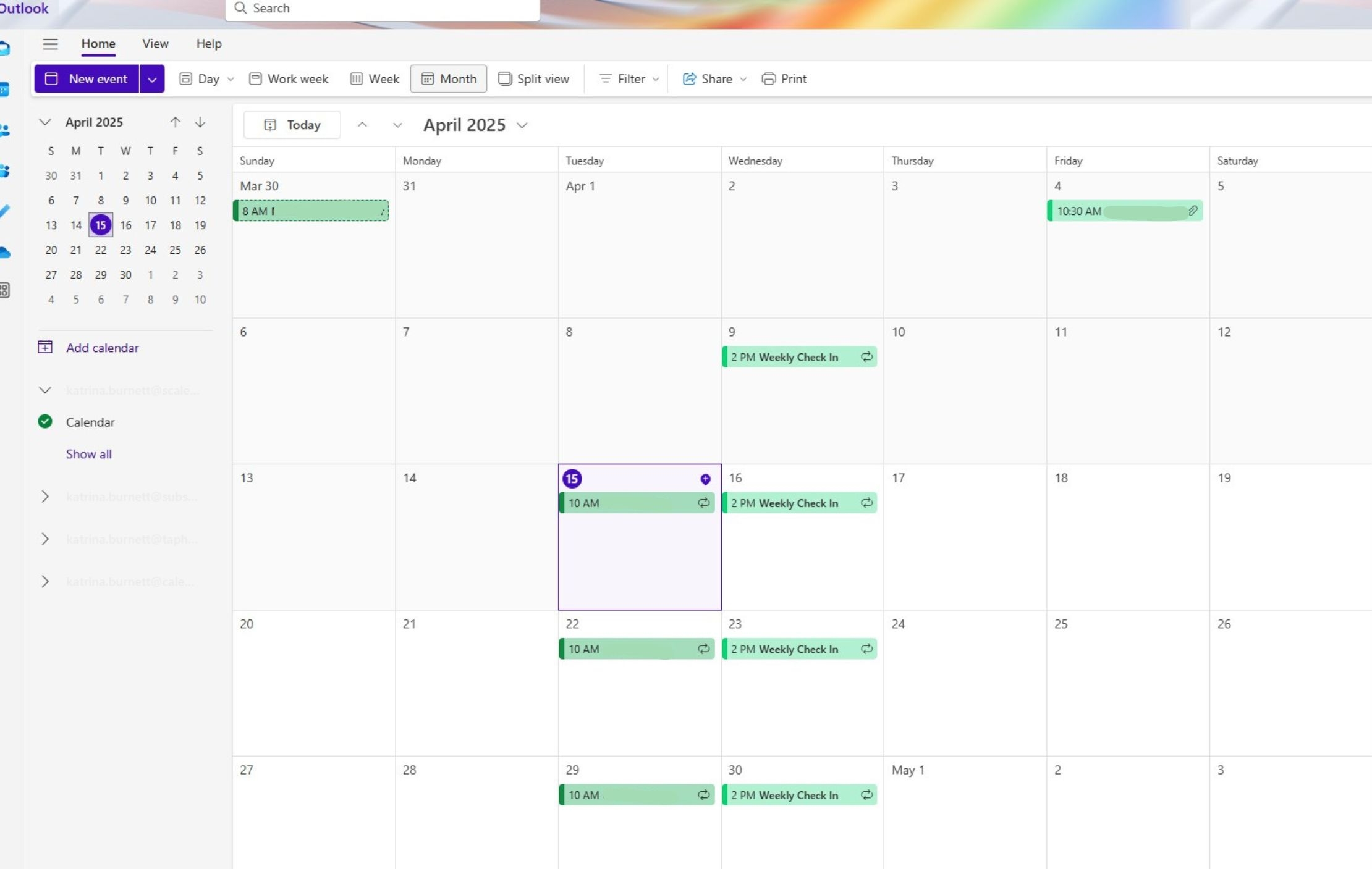 affichage calendrier outlook