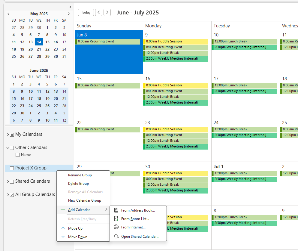 calendrier partagé outlook