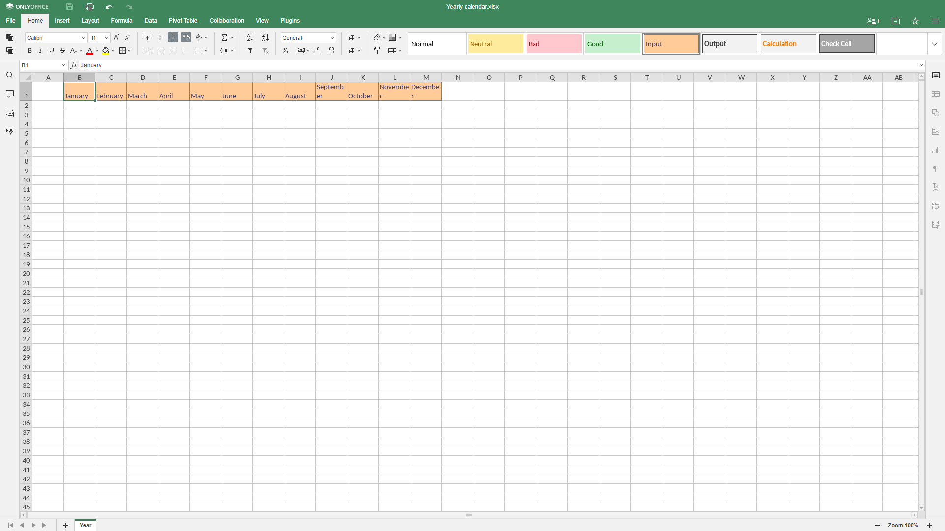 calendrier sur excel
