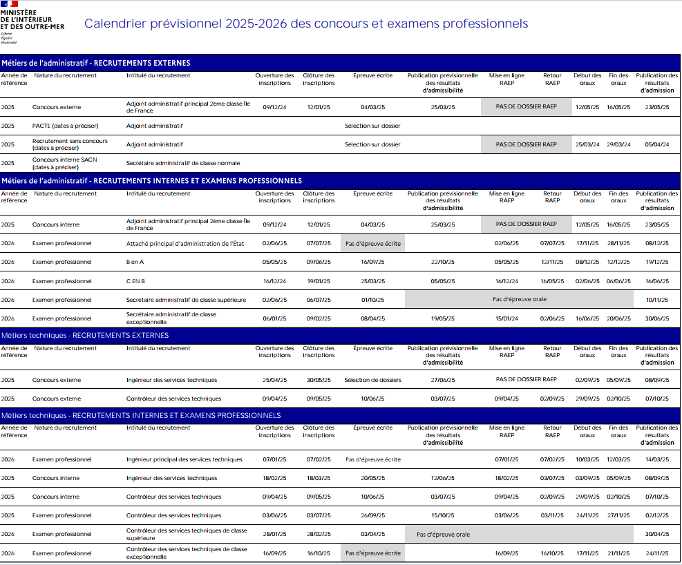 Concours Minist re De L Int rieur Calendrier 2025 2026 SMI CFDT