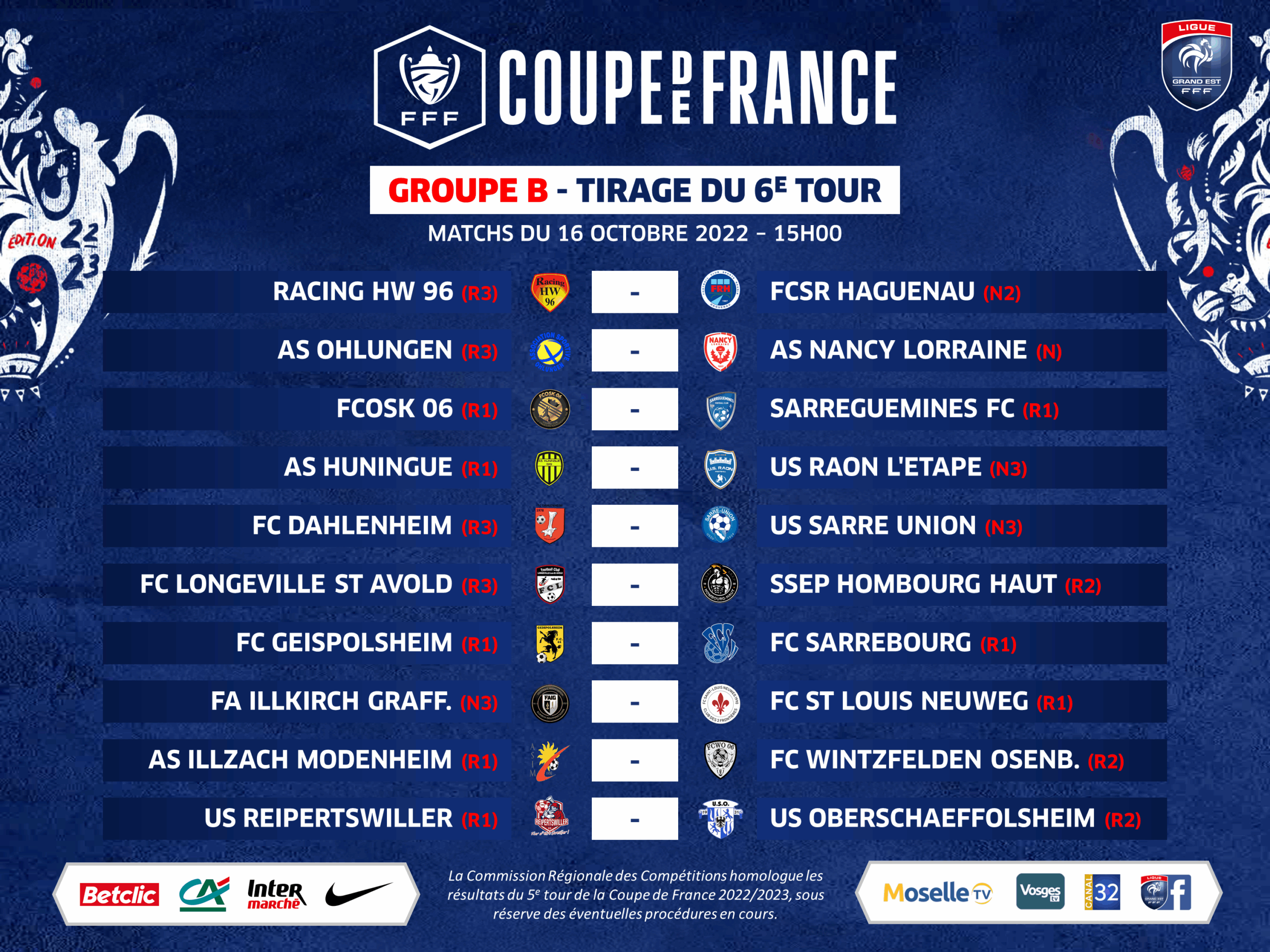 Coupe De France Les Affiches Du 6e Tour LIGUE DU GRAND EST DE FOOTBALL