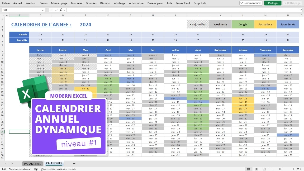Cr er Un Calendrier Dynamique Annuel 1 Tuto Excel YouTube